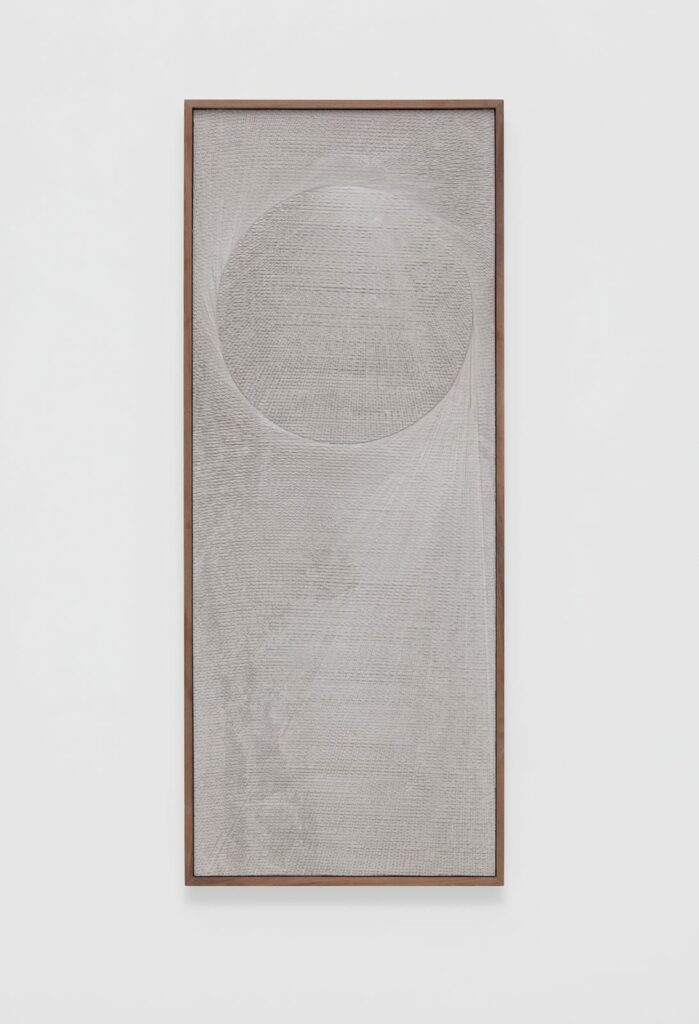 Anthony Pearson, Untitled (Etched Plaster), 2018, Pigmented hydrocal in walnut frame, 152.4 x 62.2 x 7.6 cm © The Artist, Photography via Marianne Boesky Gallery