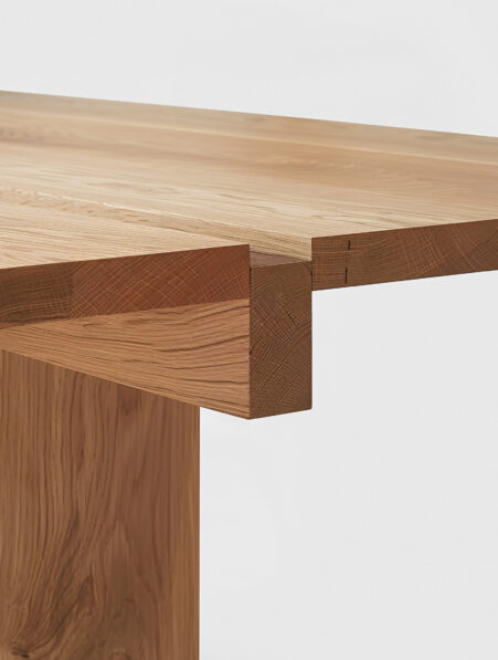 What Makes Minimalist Design? The Big Picture Or The Detail? Oak Table with Details, made with Midjourney