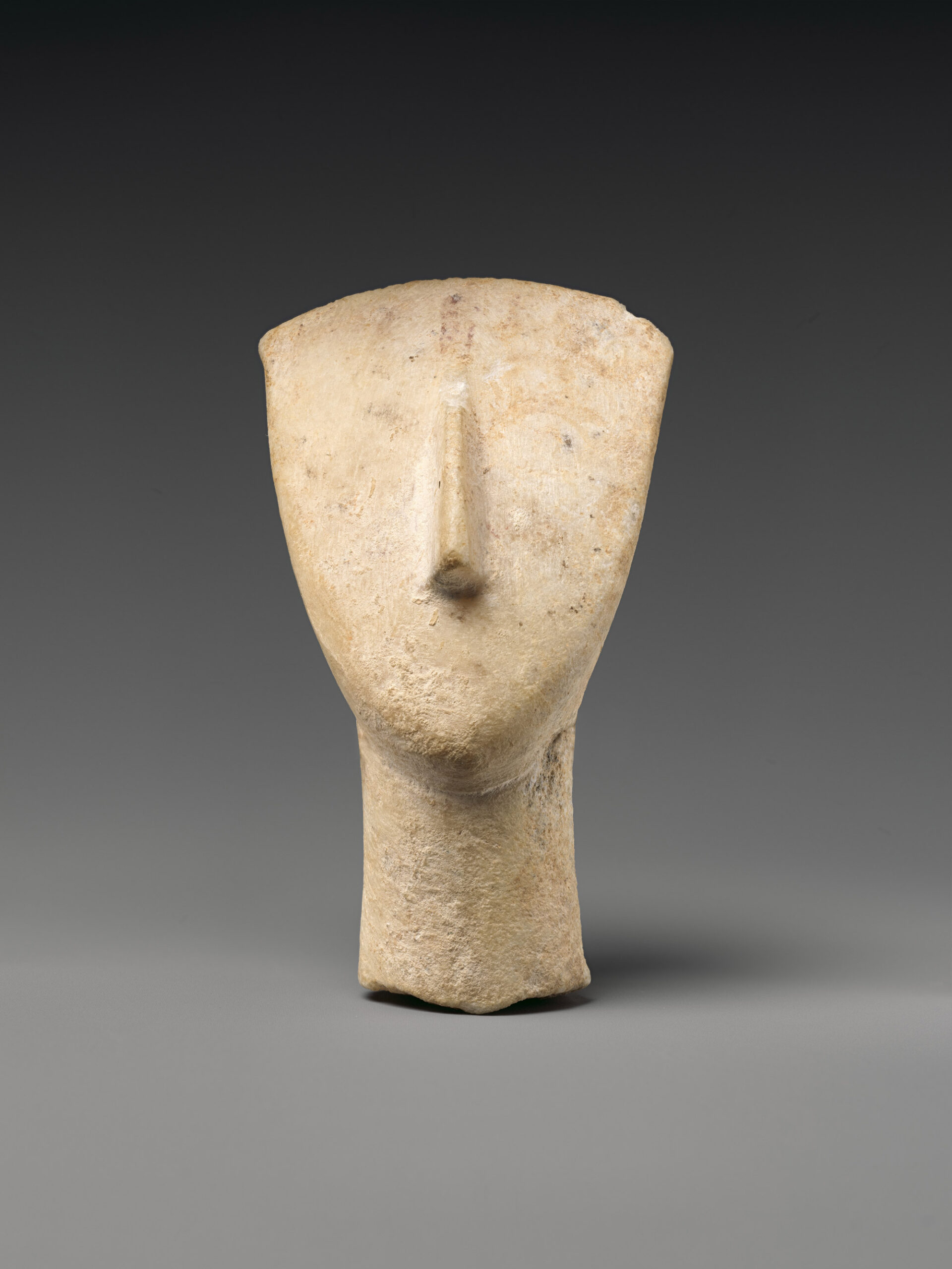 Head and neck from a marble figure, Early Cycladic II, 2700–2500 BCE, Marble, 6.6 cm x 3.8 cm, The Metropolitan Museum of Art, New York, NY, USA and Public Domain