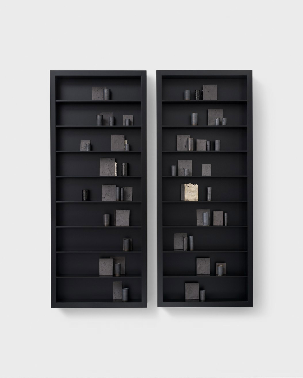 Edmund de Waal, a part of speech, 2023, Porcelain, silver, Cor-Ten steel, tin, aluminum, and glass, in 2 parts, overall: 220 × 190 × 20 cm © Edmund de Waal. Photo: Alzbeta Jaresova