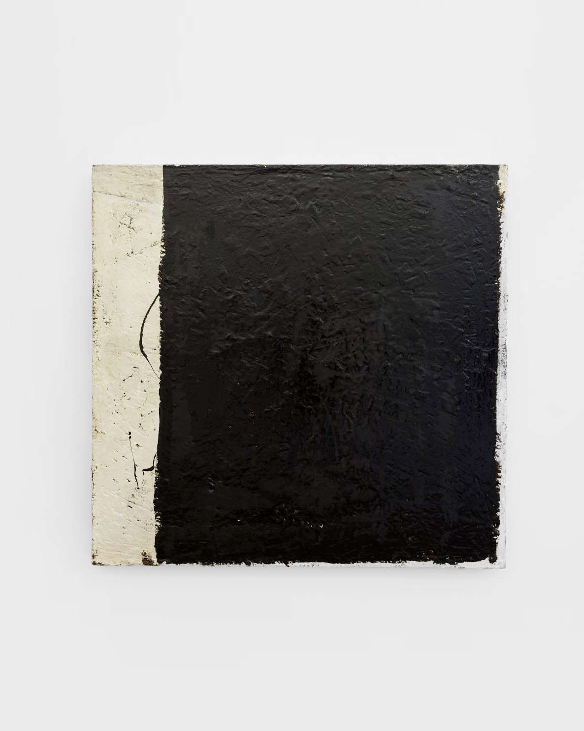 Eleanor Bartlett, Untitled No.55, 2017, Tar, metal paint on canvas, 110 x 112 cm © The Artist, Image Courtesy Tin Type Gallery