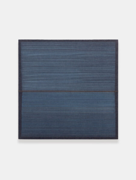 Alexander Jowett, Midnight Moon, 2015/18, paint pen and stitching on raw denim over wood panel, ca. 122 x 122 cm © The Artist