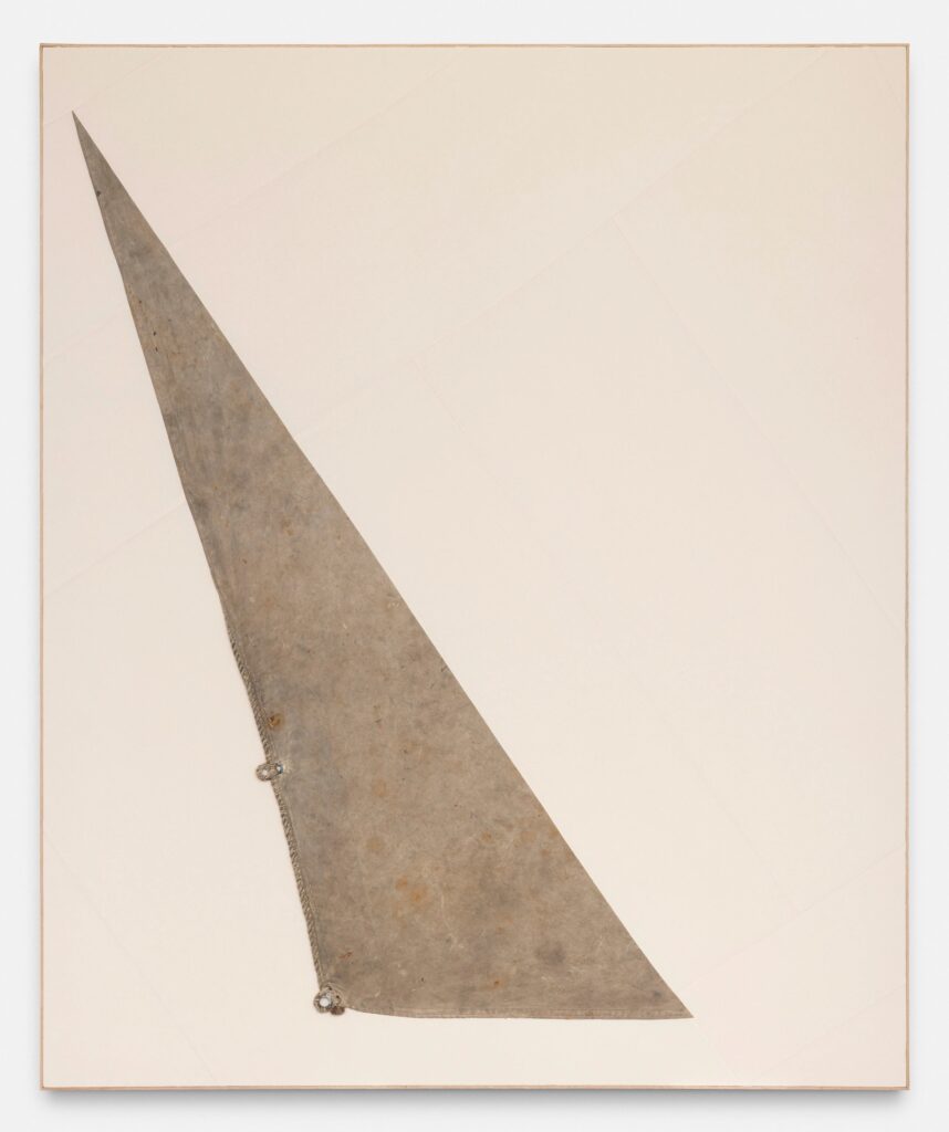 Lawrence Calver, Sharp, 2023, stitched cottons 240 x 200 cm © The Artist, Image Courtesy De Brock Gallery