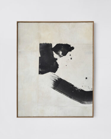 Alexandra Yan Wong, Untitled 01 (Black on White), 2024, Acrylic, stain, ink, calligraphy paper, polymer binder on canvas, 100x80cm on view at gallery 57 © The Artist