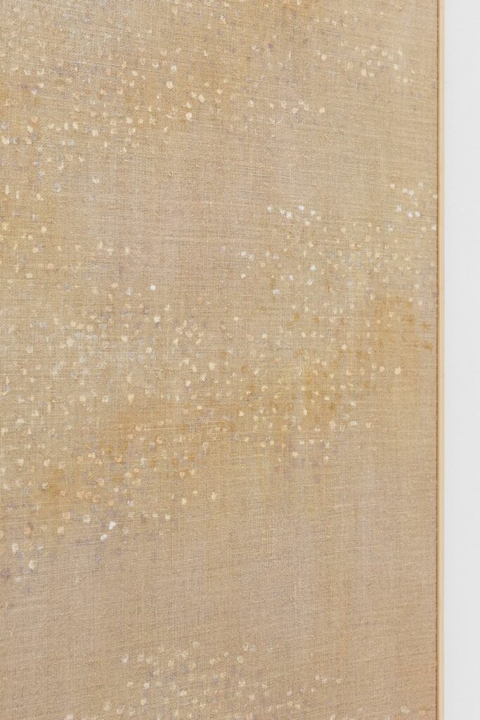 Detail of Liam Stevens, Untitled, 2024, Acrylic on jute, 152 x 112 x 3.5 cm © The Artist, Image Courtesy Alzueta Gallery