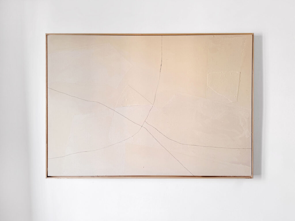 Alicia Gimeno, 151024, 2024, Ink and textile on raw canvas, 110 × 160 × 4 cm © The Artist, Image Courtesy Escat Gallery