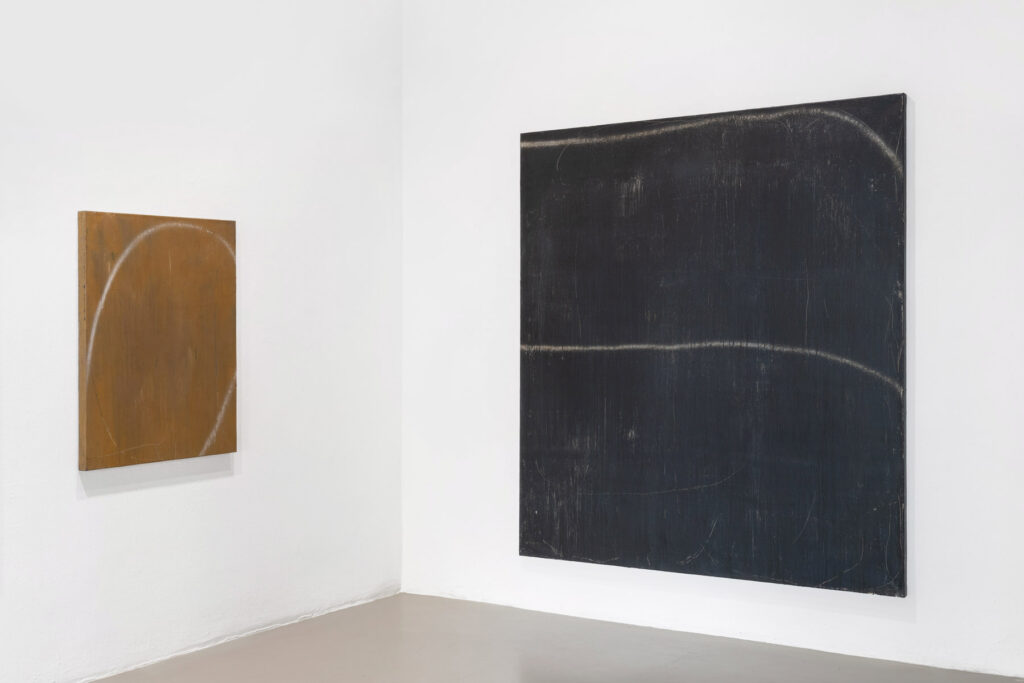 Installation view of Enrich R.’s solo exhibition ‘Abstract Problems’ at Circle Culture Gallery Berlin, 2025. From left to right: "DOUBT 8", 2024, mixed media on canvas, 100 x 80 x 4.5 cm, "DOUBT 2", 2024, mixed media on canvas, 200 x 175 x 4.5 cm. Photography Sarah Dorweiler / Aesence