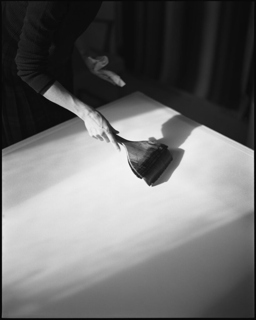 Ylva Carlgren working in her studio, 2021. Photography by Olof Ringmar