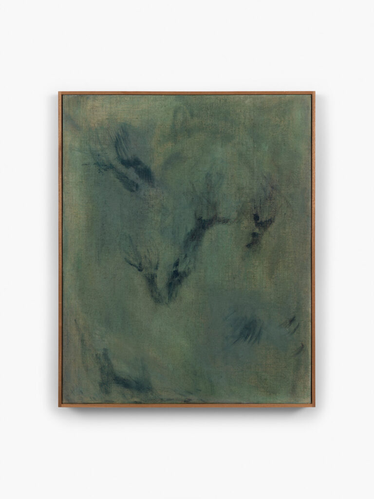 Nuria Maria, Wittem Green, 2025, acrylic on raw jute, 100cm x 80cm (39" x 31") © The Artist, Image Courtesy Cadogan Gallery