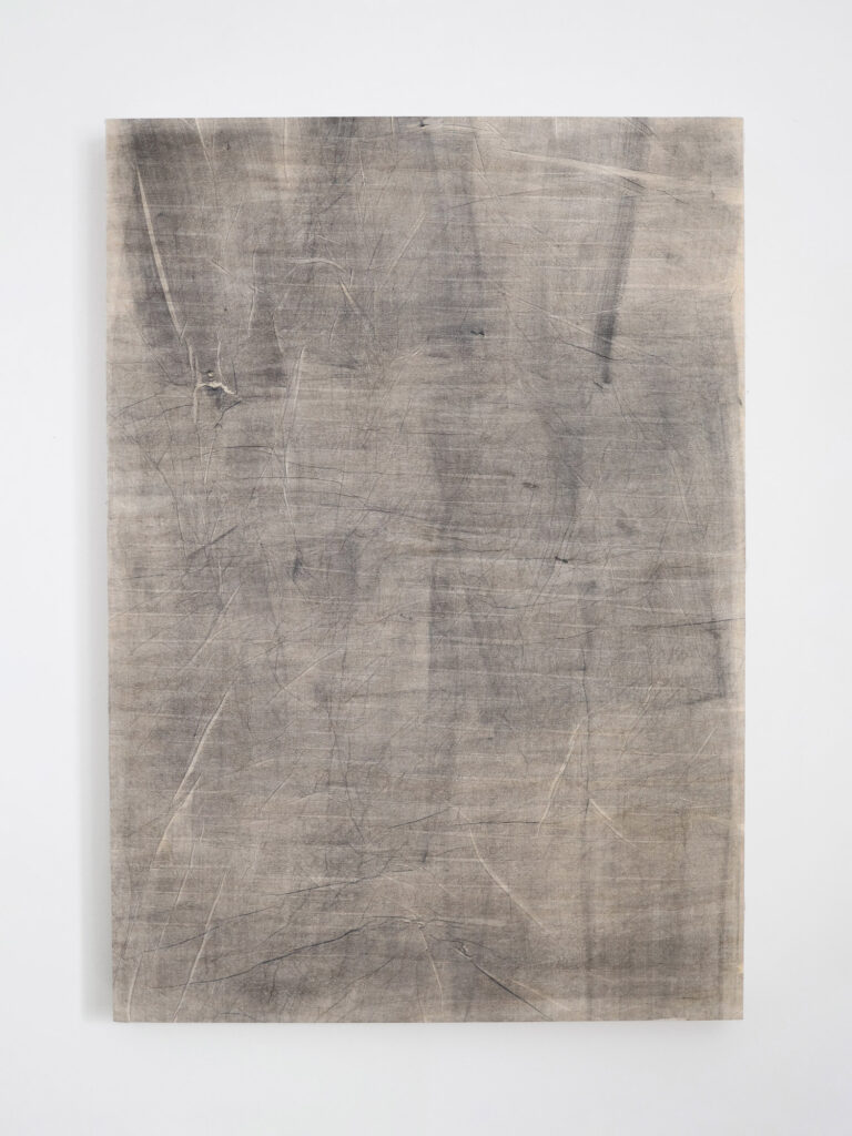Krista Mezzadri, In mid winter/ l'opacité I,1, 2023 Etching ink, kozo tissue paper, rice paste, birch panel, 23.5 x 16.5 x 1.5 in (59.69 x 41.91 x 3.81 cm) © The Artist