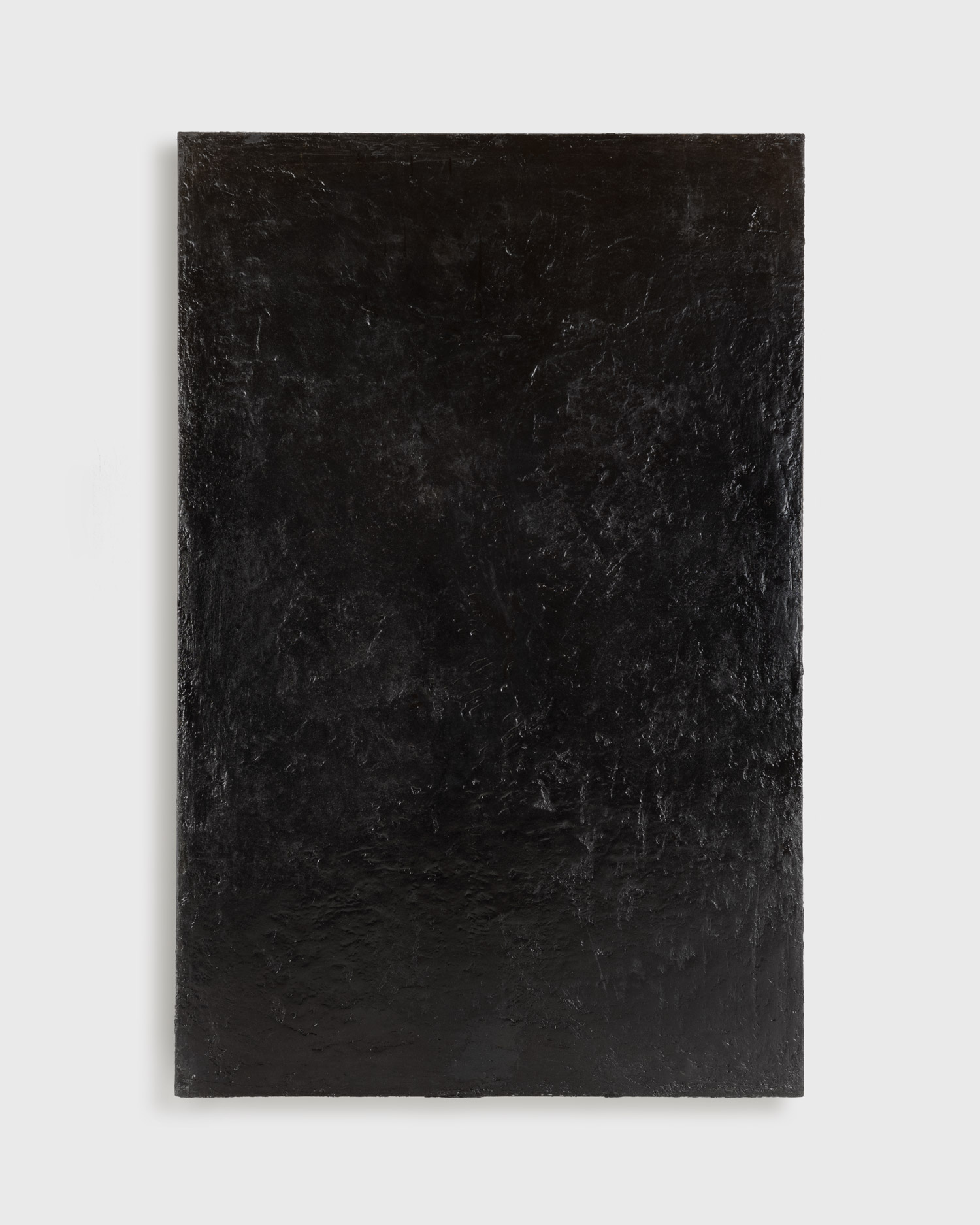 Eleanor Bartlett, Working title, Black painting, 130 cm x 200 cm, Metal paint
and tar on canvas © The Artist, Photography by Owen Smith