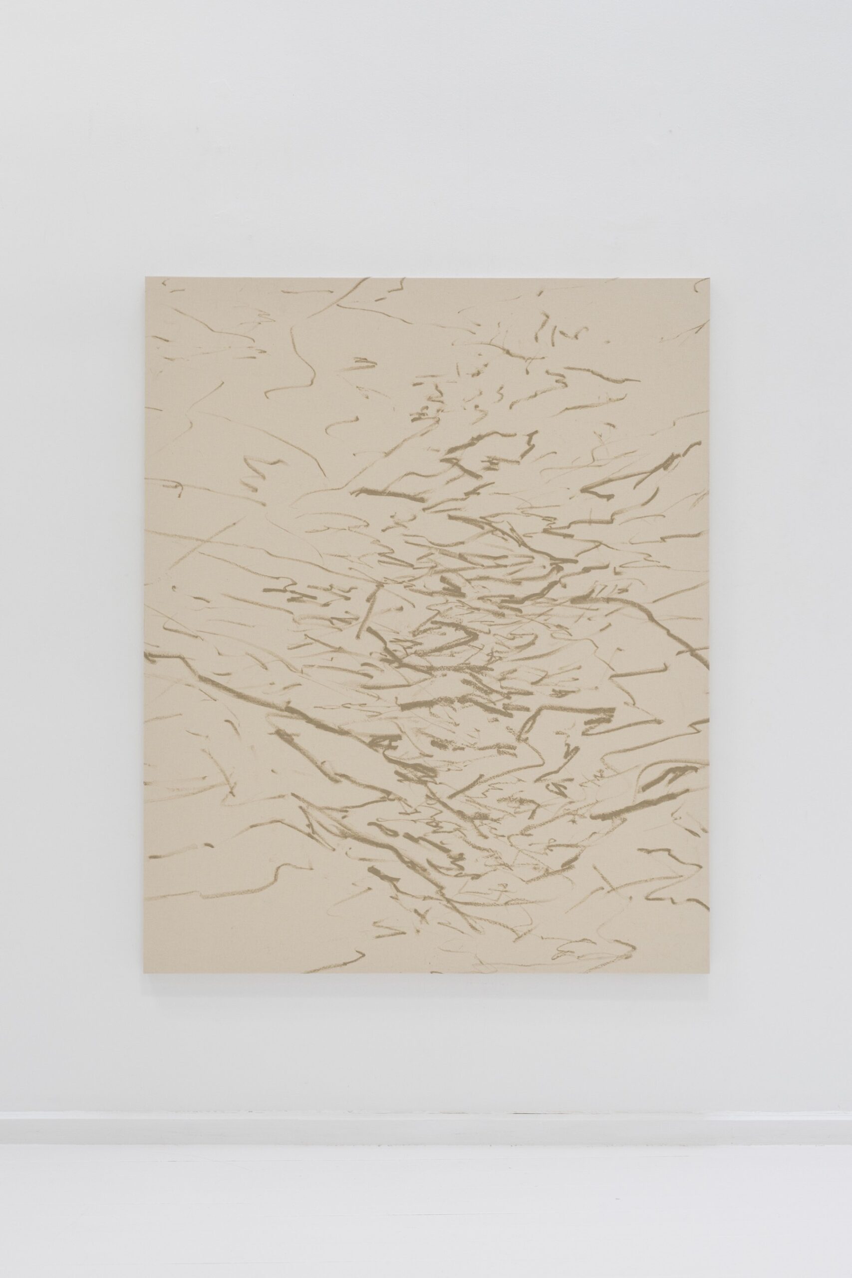 Marina Arias, Untitled II, 2025, Oil stick on raw cotton, 160 × 130 × 5 cm © The Artist, Photography Cecilia Coca, Courtesy Alzueta Gallery